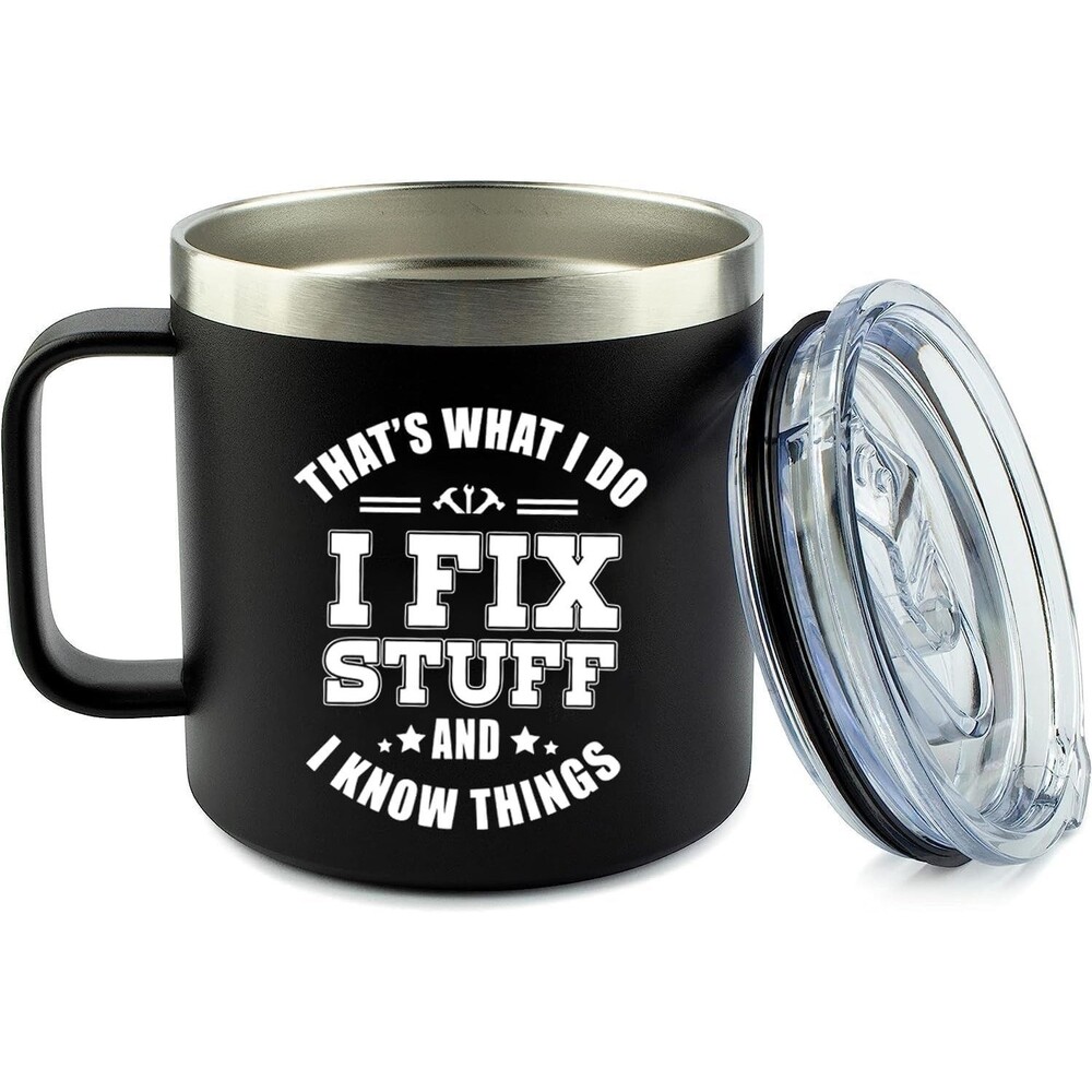 EDIZZONE 14 oz Stainless Steel Insulated Coffee Mug with LID BLACK - I FIX STUFF